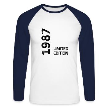 1987 Limitierte Auflage - Unisex Baseballshirt langarm - Weiß/Navy - Vorne - Nik (191cm)