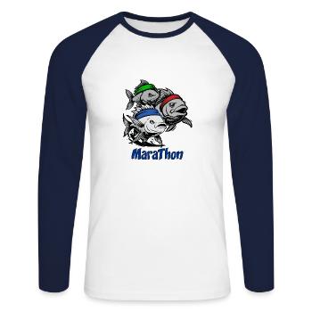 MARATHON ! (footing, running) - T-shirt baseball manches longues Homme - blanc/marine - Devant - Nik (191cm)