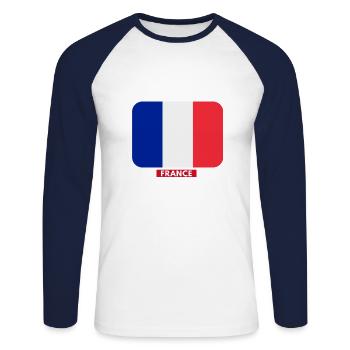 FRANCE drapeau et emblème de la France. Supporter - T-shirt baseball manches longues Homme - blanc/marine - Devant - Nik (191cm)
