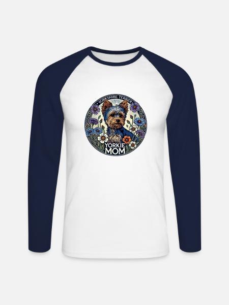 Yorkie-Mutter - Unisex Baseballshirt langarm - Weiß/Navy