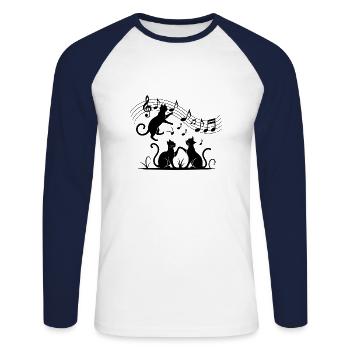 Black cats pattern playing with musical note - Unisex Long Sleeve Baseball T-Shirt - white/navy - Front - Nik (191cm)