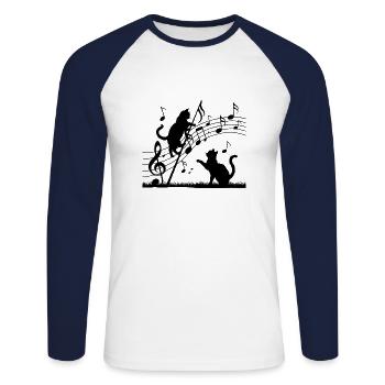 Black cats pattern playing with musical note - Unisex Long Sleeve Baseball T-Shirt - white/navy - Front - Nik (191cm)