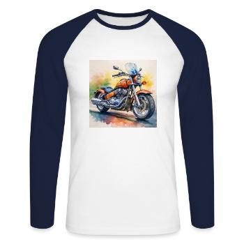 Bold Retro Motorcycle Design - Unisex Long Sleeve Baseball T-Shirt - white/navy - Front - Nik (191cm)