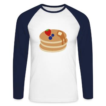 Pile de crêpes aux baies, beurre et sirop d’érable - T-shirt baseball manches longues Homme - blanc/marine - Devant - Nik (191cm)