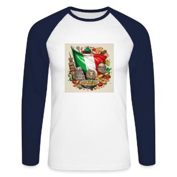 Italian Flag with Iconic Landmarks and Food Art - Unisex Long Sleeve Baseball T-Shirt - white/navy - Front - Nik (191cm)