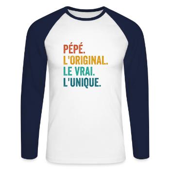 Grandpa The Original The Real The Unique Gift - Unisex Long Sleeve Baseball T-Shirt - white/navy - Front - Nik (191cm)