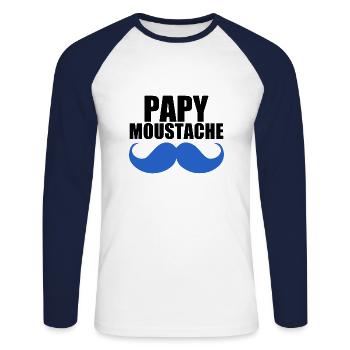 papy moustache - T-shirt baseball manches longues Homme - blanc/marine - Devant - Nik (191cm)
