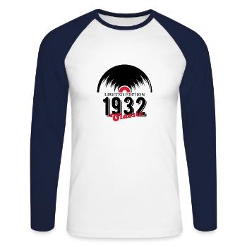 Limited edition 1932 Classic vinyle - T-shirt baseball manches longues Homme - blanc/marine - Devant - Nik (191cm)