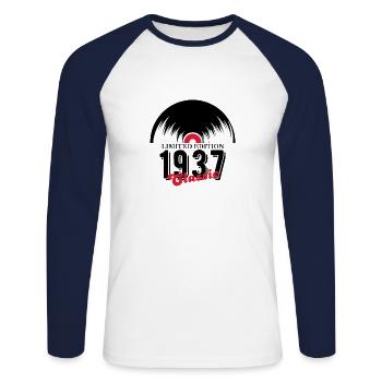 Limited edition 1937 Classic vinyl - Unisex Long Sleeve Baseball T-Shirt - white/navy - Front - Nik (191cm)