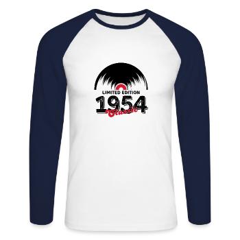 Limited edition 1954 Classic vinyle - T-shirt baseball manches longues Homme - blanc/marine - Devant - Nik (191cm)