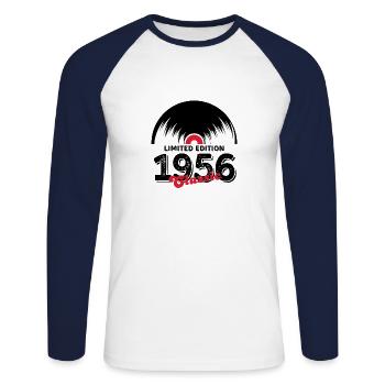 Limited edition 1956 Classic vinyle - T-shirt baseball manches longues Homme - blanc/marine - Devant - Nik (191cm)