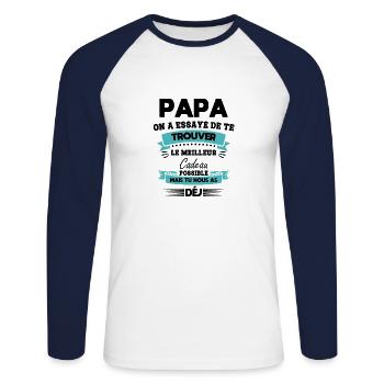 Papa Vatertag Geschenk Geburtstag Das Beste vom Leben - Unisex Baseballshirt langarm - Weiß/Navy - Vorne - Nik (191cm)