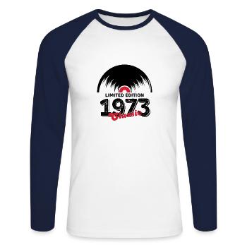 Limited edition 1973 Classic vinyl - Unisex Long Sleeve Baseball T-Shirt - white/navy - Front - Nik (191cm)