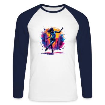 femme hip hop - T-shirt baseball manches longues Homme - blanc/marine - Devant - Nik (191cm)
