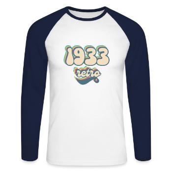 1933 retro idée cadeau - T-shirt baseball manches longues Homme - blanc/marine - Devant - Nik (191cm)