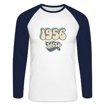1956 Retro Geschenkidee - Unisex Baseballshirt langarm - Weiß/Navy - Vorne - Nik (191cm)