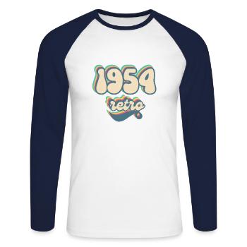 1954 Retro Geschenkidee - Unisex Baseballshirt langarm - Weiß/Navy - Vorne - Nik (191cm)