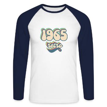 1965 Retro Gift Idea - Unisex Long Sleeve Baseball T-Shirt - white/navy - Front - Nik (191cm)