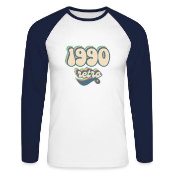 1990 Retro Geschenkidee - Unisex Baseballshirt langarm - Weiß/Navy - Vorne - Nik (191cm)