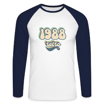 1988 retro idée cadeau - T-shirt baseball manches longues Homme - blanc/marine - Devant - Nik (191cm)