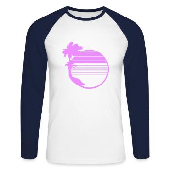 Palmen Insel Bäume Strand Streifen Meer Reise Pink - Unisex Baseballshirt langarm - Weiß/Navy - Vorne - Nik (191cm)