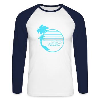 Palm Trees Turtle Swimming Stripe Sun Round - Unisex Long Sleeve Baseball T-Shirt - white/navy - Front - Nik (191cm)