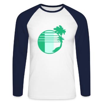 Palm Trees Island Trees Beach Strip Sea Travel Round - Unisex Long Sleeve Baseball T-Shirt - white/navy - Front - Nik (191cm)