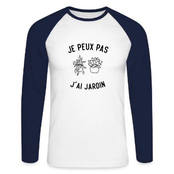 Je peux pas j'ai jardin pour mes parents - T-shirt baseball manches longues Homme - blanc/marine - Devant - Nik (191cm)