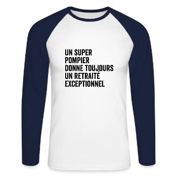 un super pompier donne un retraité exceptionnel - T-shirt baseball manches longues Homme - blanc/marine - Devant - Nik (191cm)