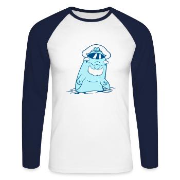 Lustiger Alter Delfin Kapitän Süß Cartoon Comic - Unisex Baseballshirt langarm - Weiß/Navy - Vorne - Nik (191cm)