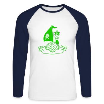 Pirate Bateau Pirate Kid Capitaine Boucanier Vagues - T-shirt baseball manches longues Homme - blanc/marine - Devant - Nik (191cm)