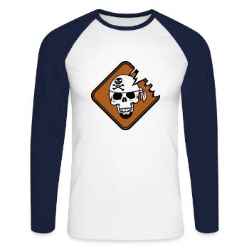 Bouclier de pirate Crâne de squelette Crâne Avertissement - T-shirt baseball manches longues Homme - blanc/marine - Devant - Nik (191cm)