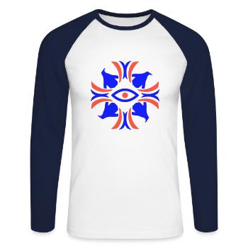 Penguins Abstract Eye Crest Emblem Banner Logo - Unisex Long Sleeve Baseball T-Shirt - white/navy - Front - Nik (191cm)