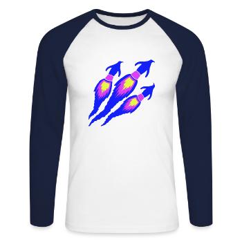 3 Funny Penguins Rockets Fire Team Flight Flying - Unisex Long Sleeve Baseball T-Shirt - white/navy - Front - Nik (191cm)