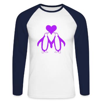 Zwei Pinguine Paar Pärchen Liebe 2 Verliebte Herz - Unisex Baseballshirt langarm - Weiß/Navy - Vorne - Nik (191cm)