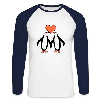 Zwei Pinguine Paar Pärchen Liebe 2 Verliebte Herz - Unisex Baseballshirt langarm - Weiß/Navy - Vorne - Nik (191cm)