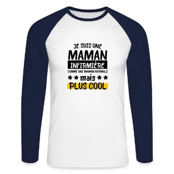 Je suis une maman infirmière - T-shirt baseball manches longues Homme - blanc/marine - Devant - Nik (191cm)