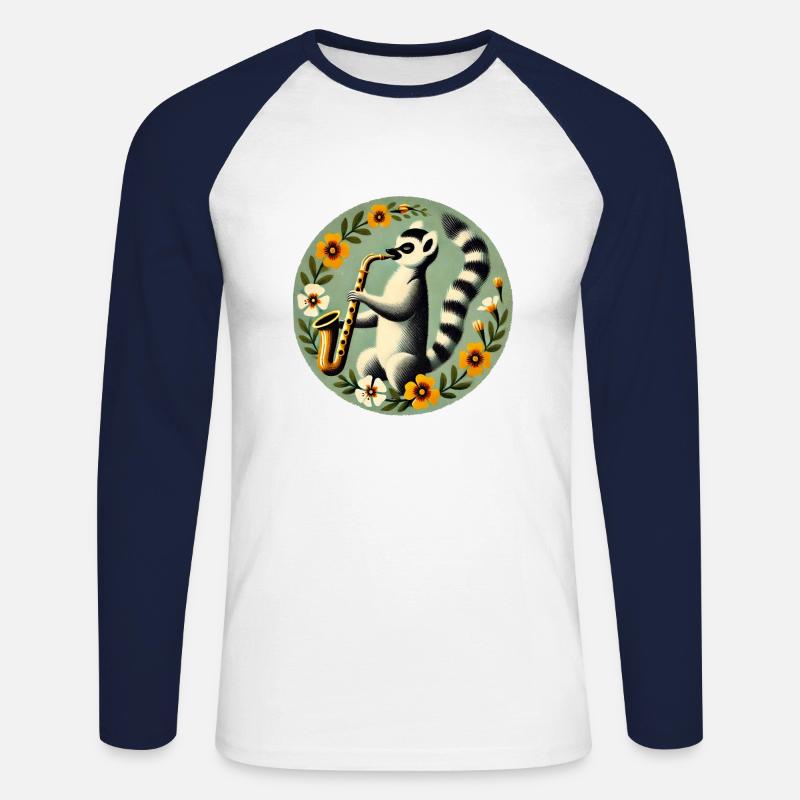 Saxophon Lemur - Unisex Baseballshirt langarm - Weiß/Navy