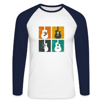 Vintage Guitar Pick Guitarist Gift - Unisex Long Sleeve Baseball T-Shirt - white/navy - Front - Nik (191cm)
