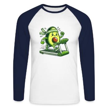 Eine sportliche Avocado - Unisex Baseballshirt langarm - Weiß/Navy - Vorne - Nik (191cm)