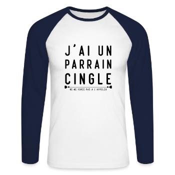 j'ai un parrain cinglé ne me force pas a l'appler - T-shirt baseball manches longues Homme - blanc/marine - Devant - Nik (191cm)