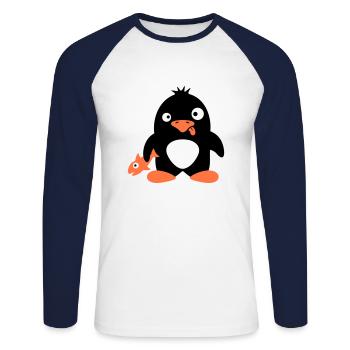 Funny Penguin Fish Caught Crazy Stupid Doofy - Unisex Long Sleeve Baseball T-Shirt - white/navy - Front - Nik (191cm)
