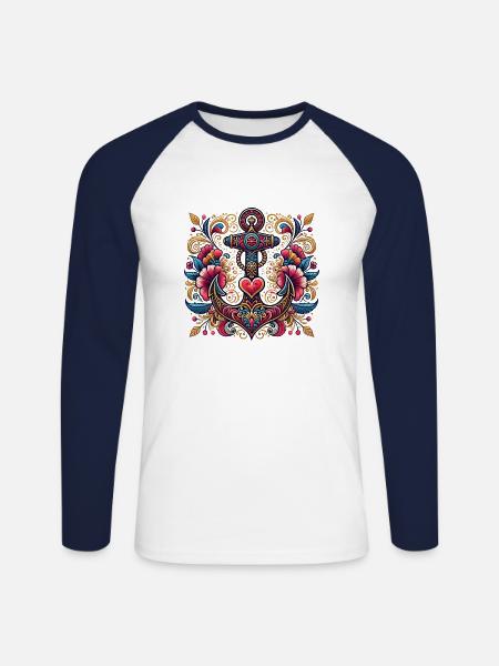 Anker mit Herz - Unisex Baseballshirt langarm - Weiß/Navy