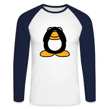 Penguin see nothing blind Hands cover eyes - Unisex Long Sleeve Baseball T-Shirt - white/navy - Front - Nik (191cm)