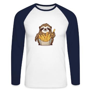 Das Faultier liebt Pommes Frittes - Unisex Baseballshirt langarm - Weiß/Navy - Vorne - Nik (191cm)