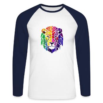 Abstrakter Regenbogen Löwe - Unisex Baseballshirt langarm - Weiß/Navy - Vorne - Nik (191cm)
