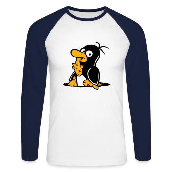 Le pingouin mange du poisson pêché Trou Fond Faim Cool - T-shirt baseball manches longues Homme - blanc/marine - Devant - Nik (191cm)