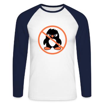 Evil Penguins Forbidden Area Sign Note Cool - Unisex Long Sleeve Baseball T-Shirt - white/navy - Front - Nik (191cm)