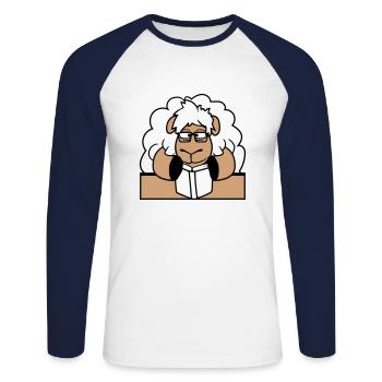 mouton nerd geek livre lecture nerd lunettes à monture de corne bureau - T-shirt baseball manches longues Homme - blanc/marine - Devant - Nik (191cm)