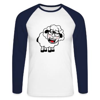 mouton nerd hornglasses fermoir lunettes geek smart - T-shirt baseball manches longues Homme - blanc/marine - Devant - Nik (191cm)